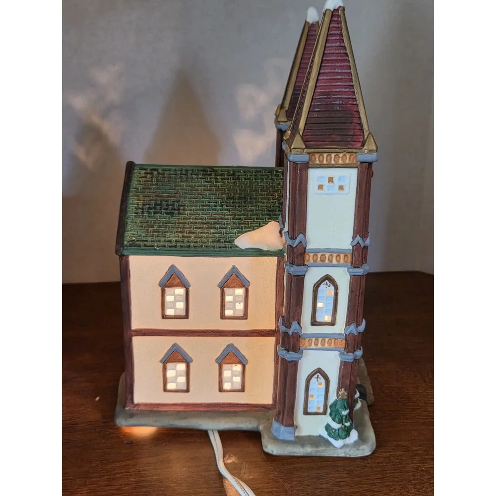 Christmas Village Lighted Church , Hand Painted Porcelain XPH-55 Galleria CR793
